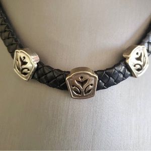 Brighton black braided leather necklace